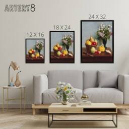 "Artery8 Still Life with Flowers & Fruit Latour Black Framed Canvas Wall Art in Yellow - Size: W12"" x H16""" - thumbnail 4