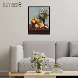 "Artery8 Still Life with Flowers & Fruit Latour Black Framed Canvas Wall Art in Yellow - Size: W12"" x H16""" - thumbnail 3
