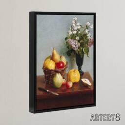 "Artery8 Still Life with Flowers & Fruit Latour Black Framed Canvas Wall Art in Yellow - Size: W12"" x H16""" - thumbnail 2