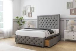 "Sloomy Vienna Dumfries Divan Base 2 Drawers - 26"" Headboard & 12"" Footboard in Light Grey - Size: Super King" - thumbnail 4
