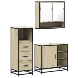 Berkfield Home 3 Piece Bathroom Furniture Set Sonoma Oak Engineered Wood in Light Tan - thumbnail 1