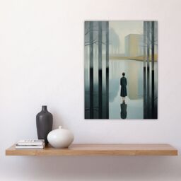 "Artery8 Wall Art Print Mist Reflection Surreal Landscape with Lone Woman Poster Picture in Grey - Size: W18"" x H24""" - thumbnail 4
