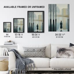 "Artery8 Wall Art Print Mist Reflection Surreal Landscape with Lone Woman Poster Picture in Grey - Size: W18"" x H24""" - thumbnail 3