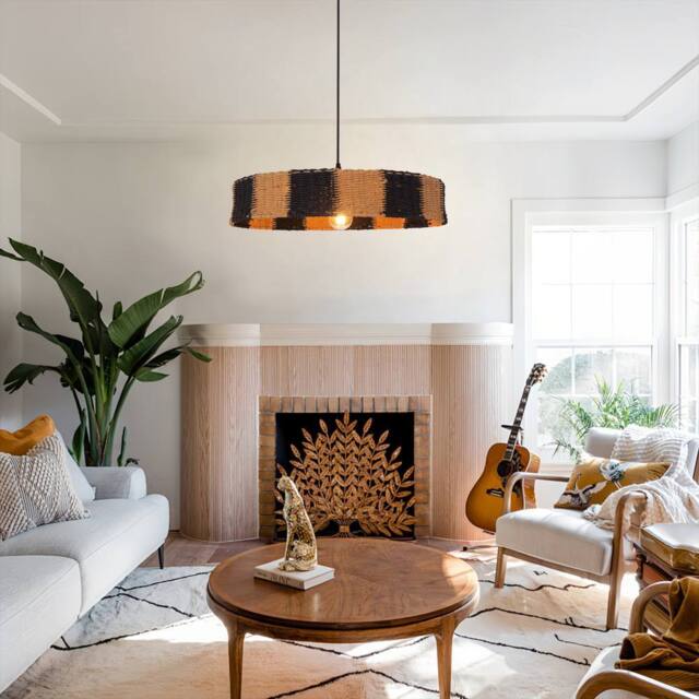 Living and Home Handwoven Paper Rope Pendant Light for a Warm Modern Glow - image 1