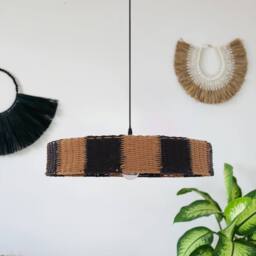 Living and Home Handwoven Paper Rope Pendant Light for a Warm Modern Glow - thumbnail 3