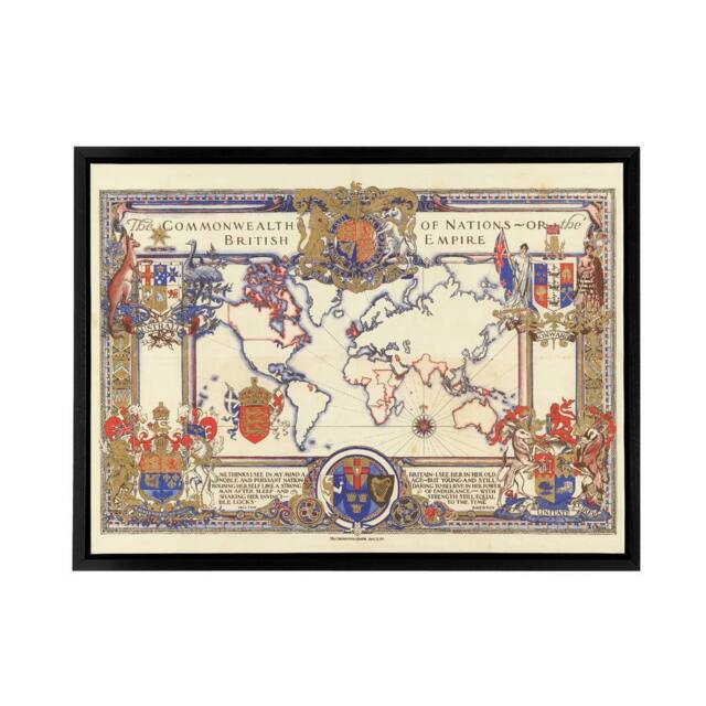 "Artery8 Map Webb 1937 British Empire Framed Canvas Wall Art Print - Size: W12"" x H16""" - image 1