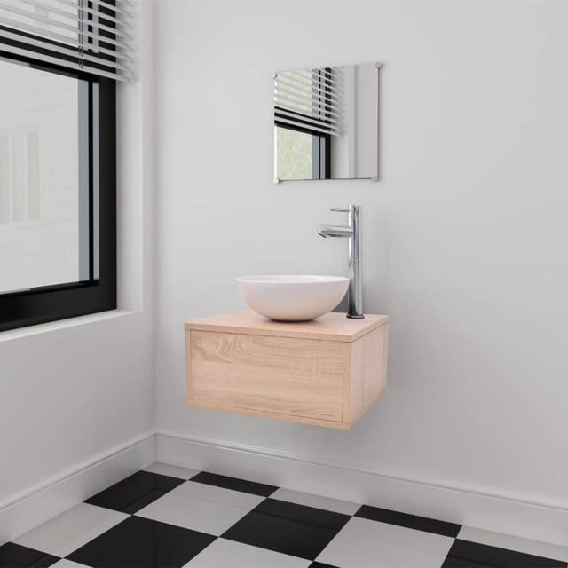 Berkfield Home Four Piece Bathroom Furniture Set with Basin with Tap Beige - image 1