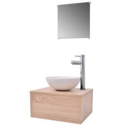 Berkfield Home Four Piece Bathroom Furniture Set with Basin with Tap Beige - thumbnail 2