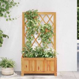 Berkfield Home Garden Raised Bed with Trellis Solid Acacia Wood in Brown - thumbnail 1