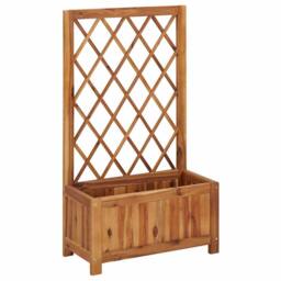 Berkfield Home Garden Raised Bed with Trellis Solid Acacia Wood in Brown - thumbnail 3