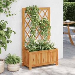 Berkfield Home Garden Raised Bed with Trellis Solid Acacia Wood in Brown - thumbnail 2