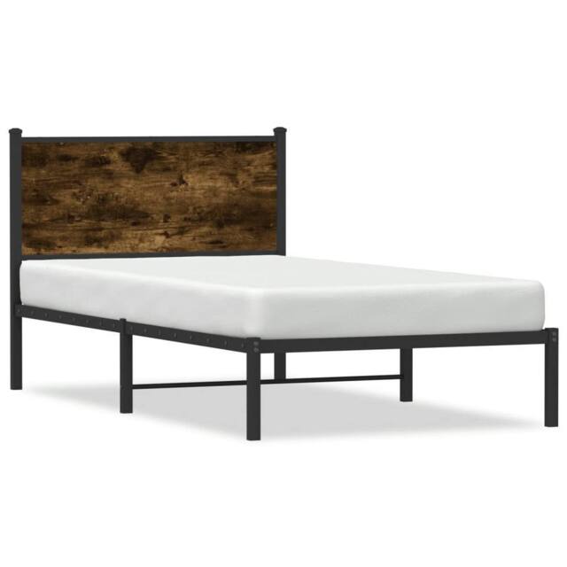 Berkfield Home Metal Bed Frame without Mattress Smoked Oak 100x190 cm in Brown - image 1