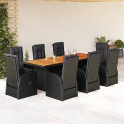 Berkfield Home Beautiful 9 Piece Garden Dining Set with Cushions Black Poly Rattan - thumbnail 2