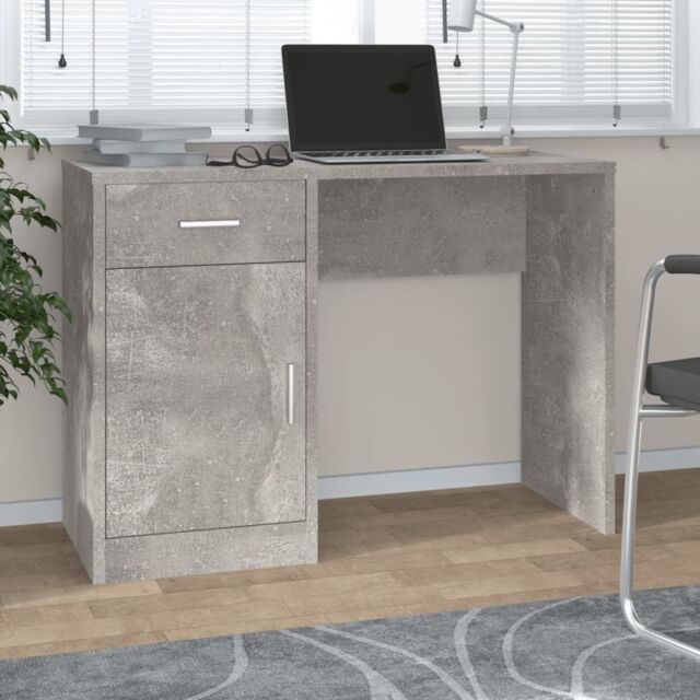 Berkfield Home Desk with Drawer&Cabinet Concrete Grey 100x40x73 cm Engineered Wood - Size: 100 x 40 x 73 cm - image 1