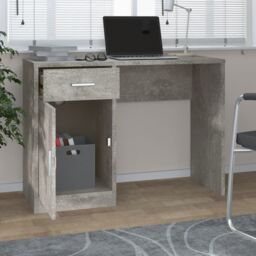 Berkfield Home Desk with Drawer&Cabinet Concrete Grey 100x40x73 cm Engineered Wood - Size: 100 x 40 x 73 cm - thumbnail 3
