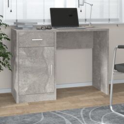 Berkfield Home Desk with Drawer&Cabinet Concrete Grey 100x40x73 cm Engineered Wood - Size: 100 x 40 x 73 cm - thumbnail 1