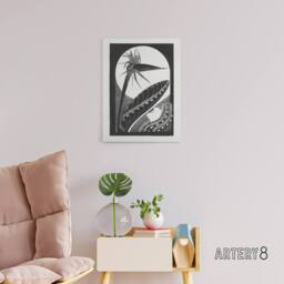 "Artery8 Strelitzia Overblown & Full Moon De Mesquita Canvas Wall Art Print in White - Size: W24"" x H32""" - thumbnail 3