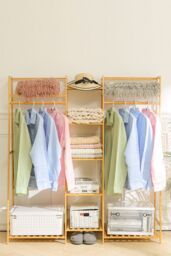 Living and Home Multi-Functional Clothes Hanging Rack Coat Garment Rack 7 Tier Storage Shelf in Natural - thumbnail 2