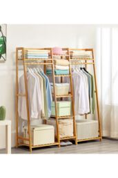Living and Home Multi-Functional Clothes Hanging Rack Coat Garment Rack 7 Tier Storage Shelf in Natural - thumbnail 1