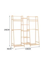 Living and Home Multi-Functional Clothes Hanging Rack Coat Garment Rack 7 Tier Storage Shelf in Natural - thumbnail 3