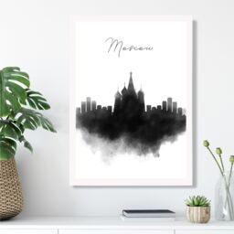 ARTZE Moscow Watercolour Skyline City Framed Print SIZE: A4 with White Frame in Black - thumbnail 2