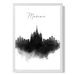 ARTZE Moscow Watercolour Skyline City Framed Print SIZE: A4 with White Frame in Black - thumbnail 1