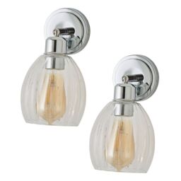 ValueLights Cheltenham Pair of Ribbed Glass Dome Spotlight Wall Lights with Bulbs in Metallic Silver - thumbnail 1