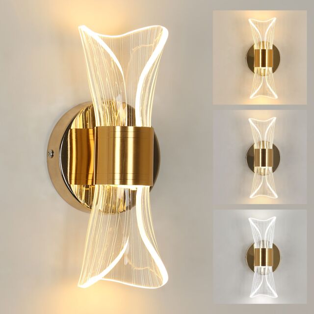Pheashine Modern Gold Acrylic Wall Sconce 12W 3-Color Bedside Light - image 1