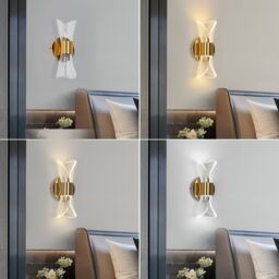 Pheashine Modern Gold Acrylic Wall Sconce 12W 3-Color Bedside Light - thumbnail 5