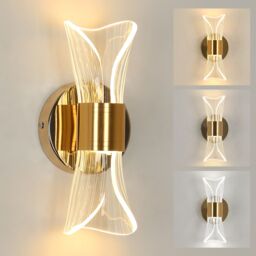 Pheashine Modern Gold Acrylic Wall Sconce 12W 3-Color Bedside Light
