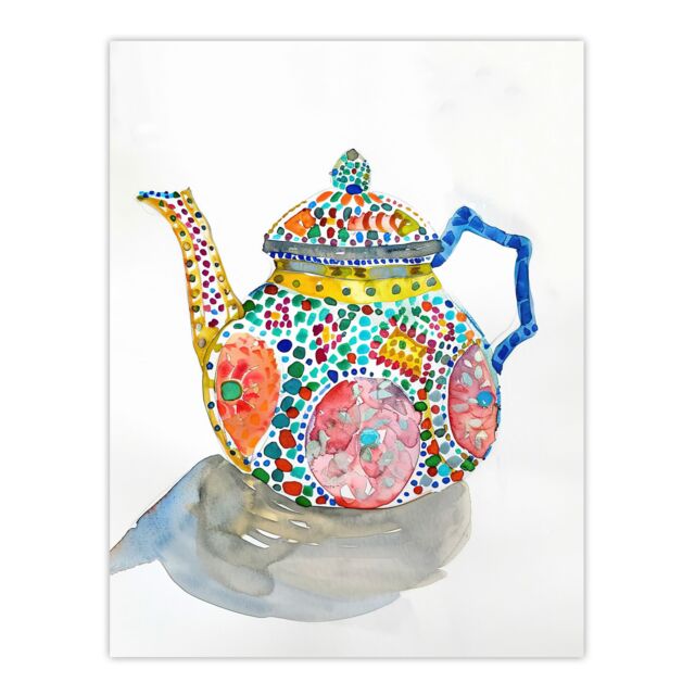"Artery8 Teapot Colourful Patterns Watercolour Folk Art Wall Art Print - Size: W24"" x H32""" - image 1