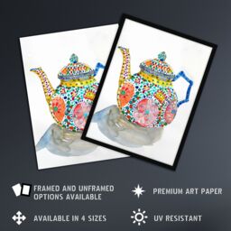 "Artery8 Teapot Colourful Patterns Watercolour Folk Art Wall Art Print - Size: W24"" x H32""" - thumbnail 2