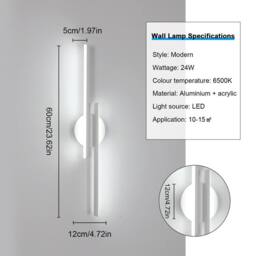 COMELY LED Wall Light Indoor, 24W Modern LED Wall Lights Acrylic, 6500K, 60CM in White - thumbnail 6