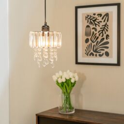 ValueLights Mabel Clear Acrylic Drum Ceiling Pendant Droplet Light Lamp Shade in Silver