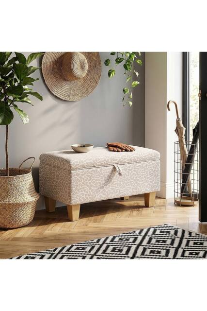 Living and Home Linen Upholstered Storage Ottoman in Beige - image 1