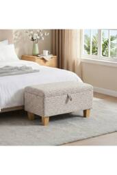 Living and Home Linen Upholstered Storage Ottoman in Beige - thumbnail 4