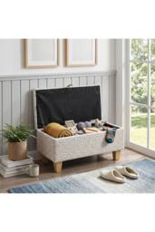 Living and Home Linen Upholstered Storage Ottoman in Beige - thumbnail 2