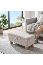 Living and Home Linen Upholstered Storage Ottoman in Beige - thumbnail 5
