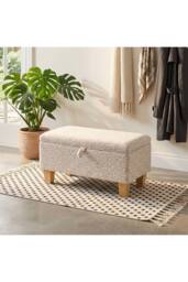 Living and Home Linen Upholstered Storage Ottoman in Beige - thumbnail 3