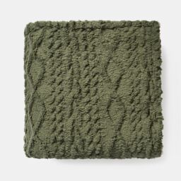 OHS Cable Knit Ultra Soft Sherpa Fleece Throw Reversible Bed Blanket in Green - Size: 130 cm x160 cm - thumbnail 4