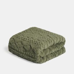 OHS Cable Knit Ultra Soft Sherpa Fleece Throw Reversible Bed Blanket in Green - Size: 130 cm x160 cm - thumbnail 5
