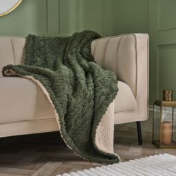 OHS Cable Knit Ultra Soft Sherpa Fleece Throw Reversible Bed Blanket in Green - Size: 130 cm x160 cm