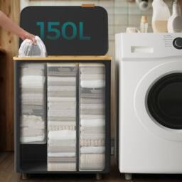 Pirlo Plush 150L Triple Laundry Basket With Lid & Removable Lining in Black - thumbnail 2