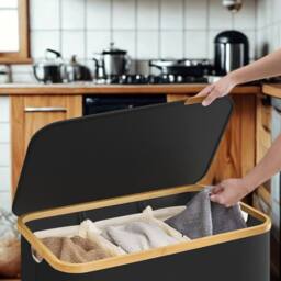 Pirlo Plush 150L Triple Laundry Basket With Lid & Removable Lining in Black - thumbnail 4