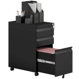 VOGREX Black Mobile Steel Lockable Office File Cabinet - thumbnail 1