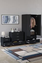 Home Discount Vida Designs Riano 3-Piece Set with 2-Drawer Bedside Chest & Wardrobe in Black - thumbnail 2