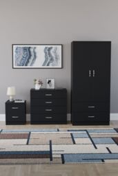 Home Discount Vida Designs Riano 3-Piece Set with 2-Drawer Bedside Chest & Wardrobe in Black - thumbnail 4