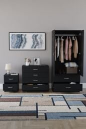 Home Discount Vida Designs Riano 3-Piece Set with 2-Drawer Bedside Chest & Wardrobe in Black - thumbnail 3