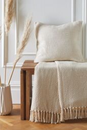 Drift Home 'Hayden' Filled 100% Cotton Basket Weave Cushion in Cream - Size: 43 cm x 43 cm - thumbnail 3