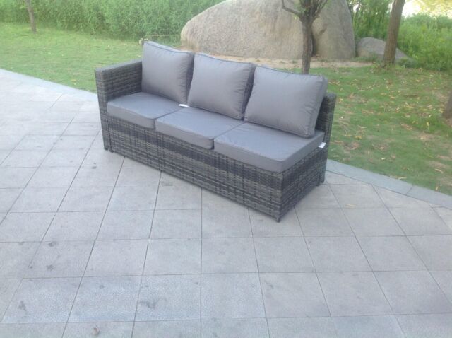 Fimous 3 Seater Single Arm Rest Rattan Sofa Patio Outdoor Garden Furniture With Seat & Back Cushion Left Side in Dark Grey - image 1